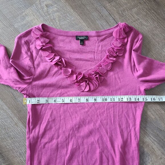 Talbots US Women's Size XS Cotton Modal Blend V-Neck Sweater Ruffle Detail - Picture 8 of 8